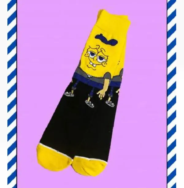 Yellow and black anime SpongeBob sock